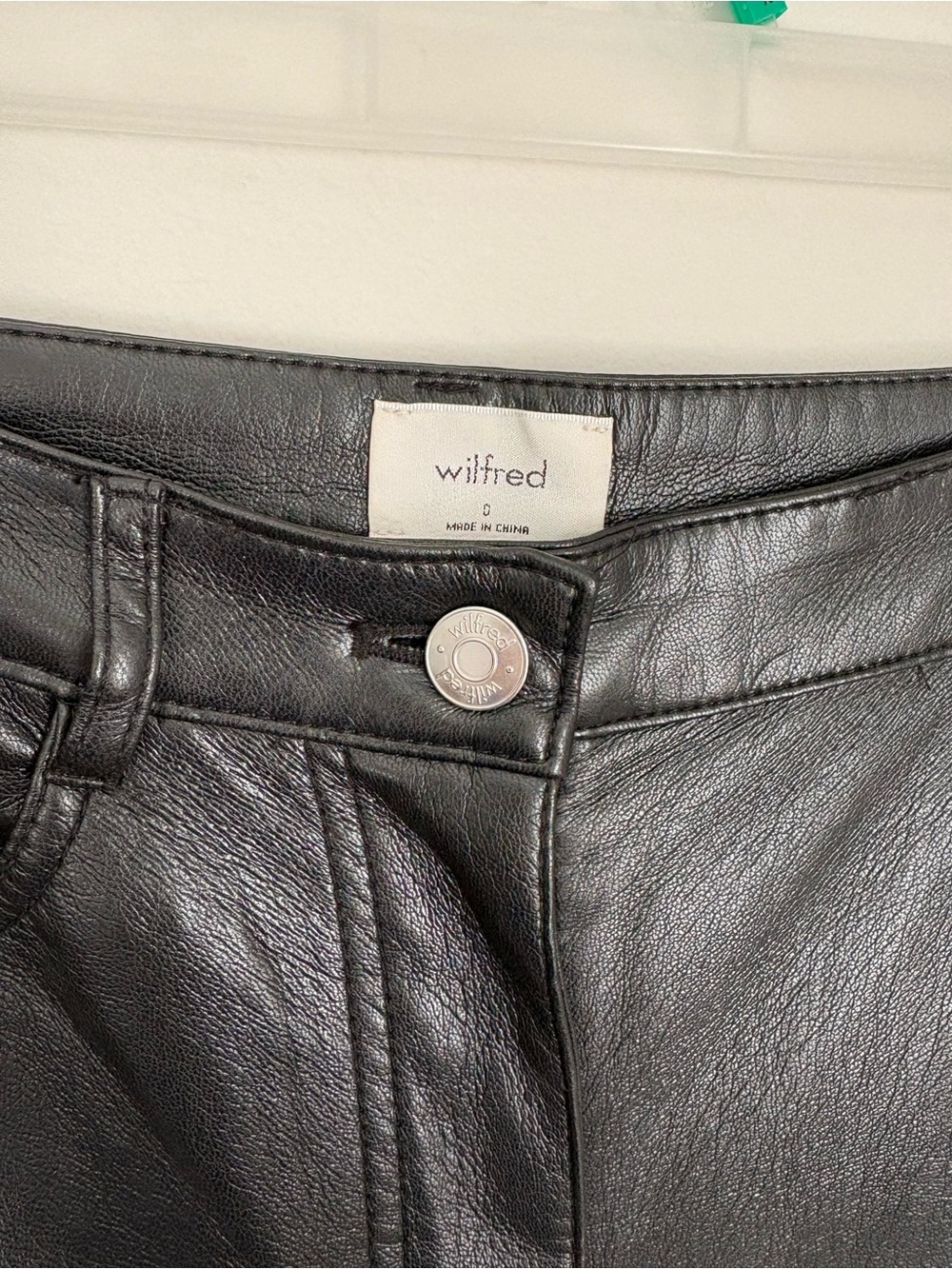 Wilfred Black Faux Leather Pants with Branded Button - Picture 3 of 5